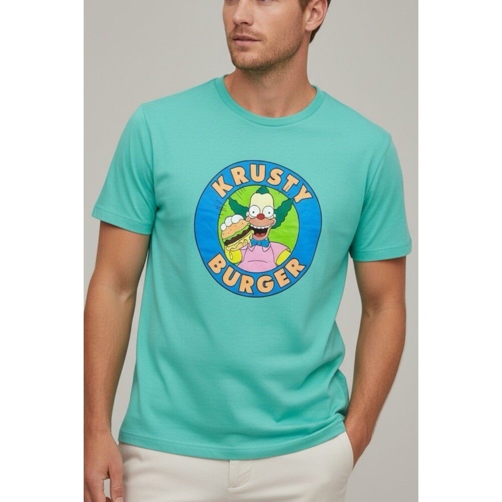 The Simpsons T Shirt Mens M Blue Krusty Burger Graphic Tee Cartoon TV Clown